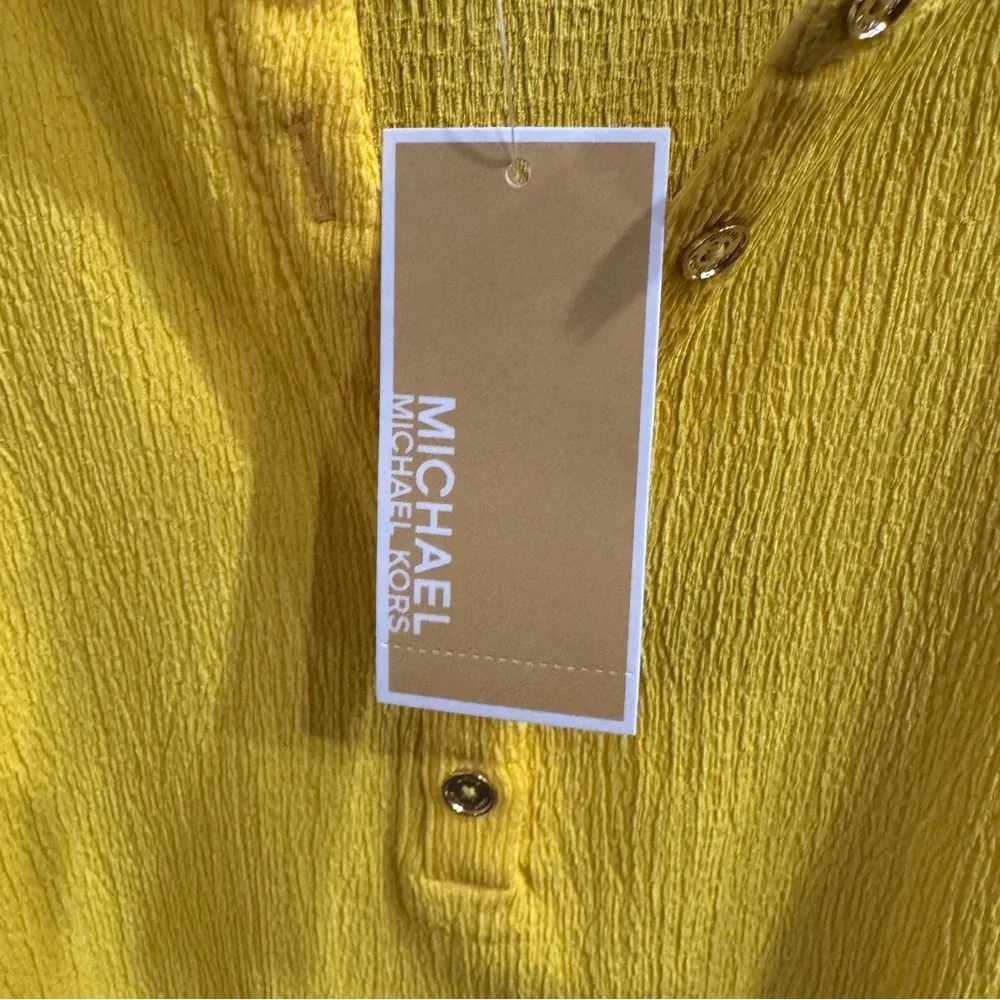 NWT Michael Kors Bright Dandelion Crinkled Fabric Blouse Size S / P